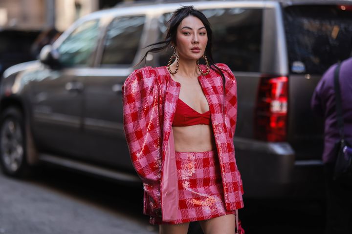 Jessica Wang during New York Fashion Week outside Carolina Herrera on February 14, 2022 in New York City.