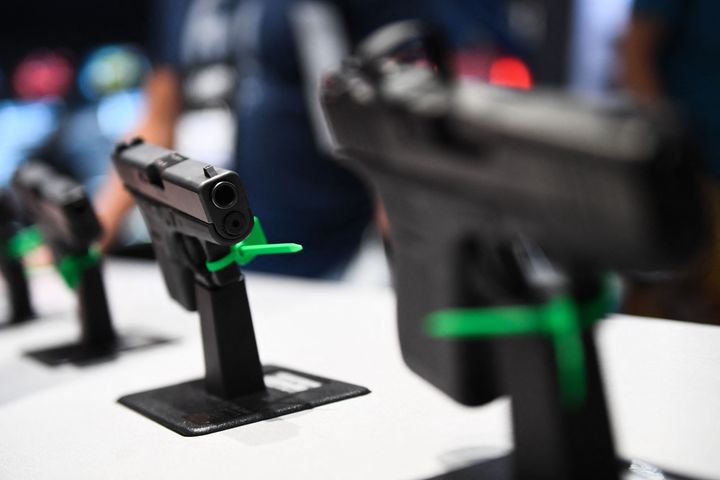Glock pistols are displayed during the National Rifle Association (NRA) Annual Meeting at the George R. Brown Convention Center, in Houston, Texas, on May 28, 2022.