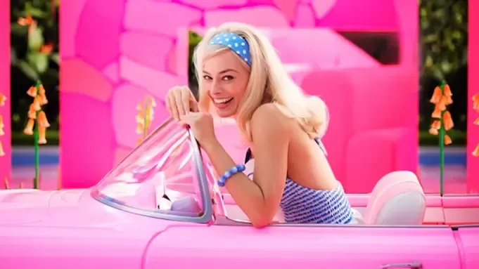 Margot Robbie in character as Barbie