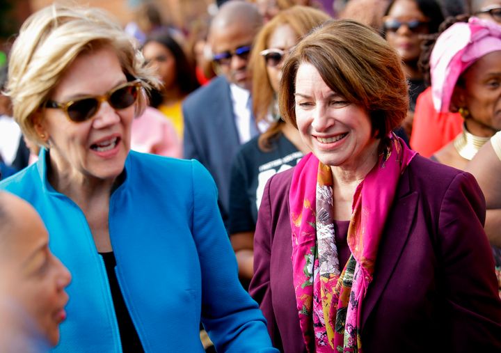 Sens. Elizabeth Warren (D-Mass.), left, and Amy Klobuchar (D-Minn.) pushed for passage of more meaningful antitrust legislation.