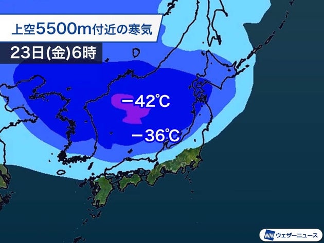 上空の寒気の予想