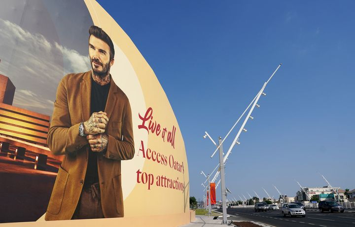 A mural of David Beckham near the Khalifa International Stadium in Qatar