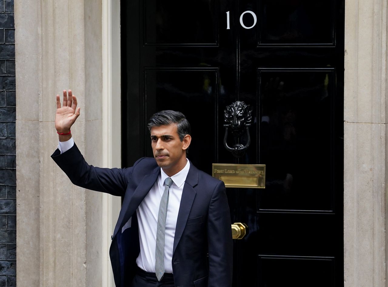 Rishi Sunak makes a speech outside 10 Downing Street in London after meeting King Charles III and accepting his invitation to become prime minister and form a new government on Oct. 25.