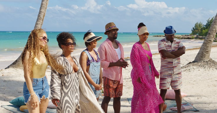 From Left: Melissa De Sousa as Shelby, Nia Long as Jordan, Regina Hall as Candy, Harold Perrineau as Julian, Sanaa Lathan as Robin and Taye Diggs as Harper in "The Best Man: The Final Chapters."