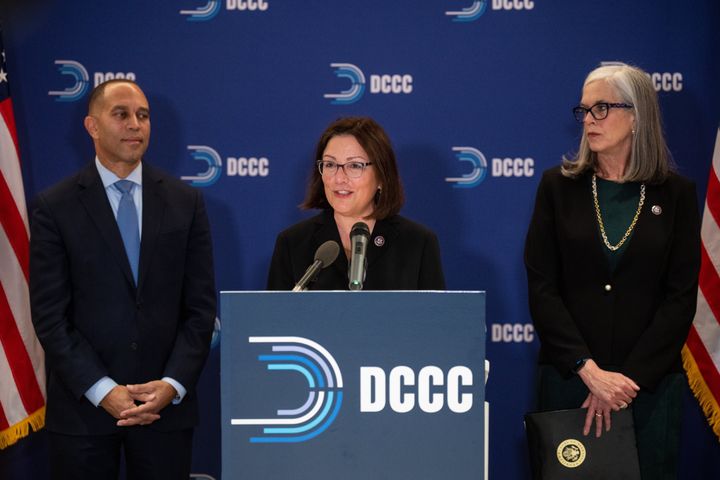 DelBene, center, speaks Wednesday with two colleagues at her side: New York Rep. Hakeem Jeffries, who is the incoming House Democratic leader, and Massachusetts Rep. Katherine Clark, the incoming House Democratic whip.