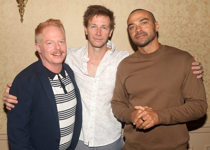 “There’s a melancholy to the play that I find really gorgeous and heartbreaking,” Heck (center, with co-stars Jesse Tyler Ferguson and Williams) said. “My soul is a wreck every night.”