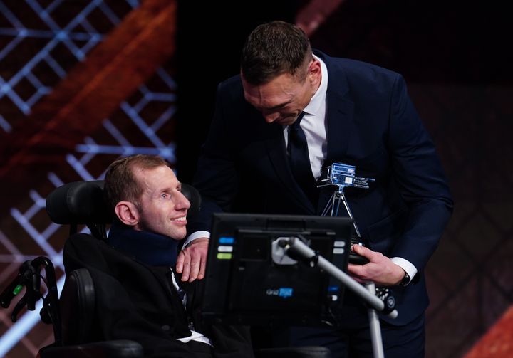 Kevin Sinfield holds his BBC Special Award alongside Rob Burrow during the BBC Sports Personality of the Year Awards 2022 