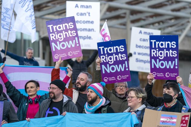 Members of the Scottish Family Party protest alongside supporters of the Gender Recognition Reform Bill (Scotland) outside the Scottish Parliament, Edinburgh, ahead of a debate on the bill. Picture date: Tuesday December 20, 2022.