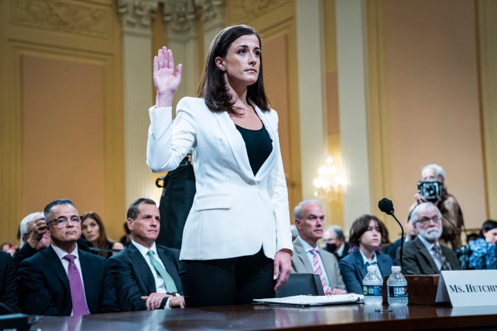 Cassidy Hutchinson is sworn in to testify before Congress on June 28.