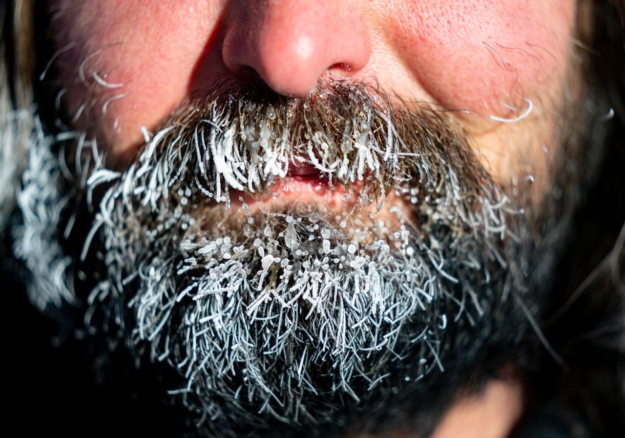 Mike Palmquist's beard freezes Thursday in downtown Minneapolis.