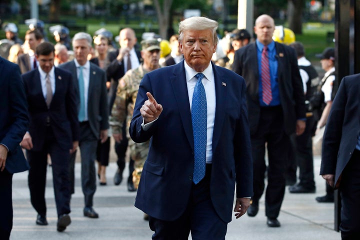 President Donald Trump returns to the White House on June 1, 2020, after walking to St. John's Church. Police brutality protests were aggressively dispersed to make way for his photo-op in front of the church.