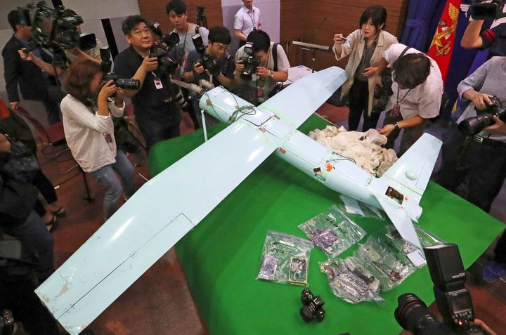 FILE - A suspected North Korean drone is viewed at the Defense Ministry in Seoul, South Korea, on June 21, 2017. South Korea said Monday, Dec. 26, 2022, it fired warning shots after North Korean drones violated the South’s airspace.
