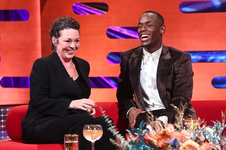 Olivia Colman and Micheal Ward during filming for The Graham Norton Show 