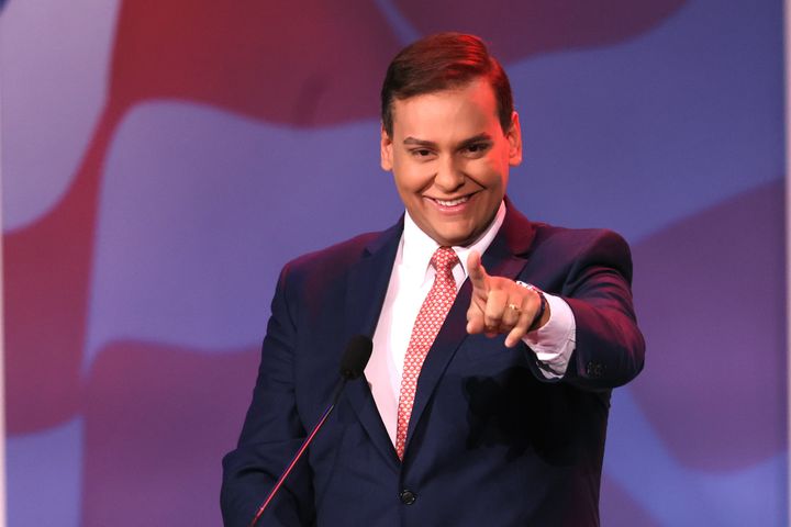 U.S. Representative-elect George Santos (R-NY) speaks at the Republican Jewish Coalition annual leadership meeting on Nov. 19, 2022, in Las Vegas, Nevada. However, recently the Republican Jewish Coalition said Santos would “not be welcome” at its events in the future.
