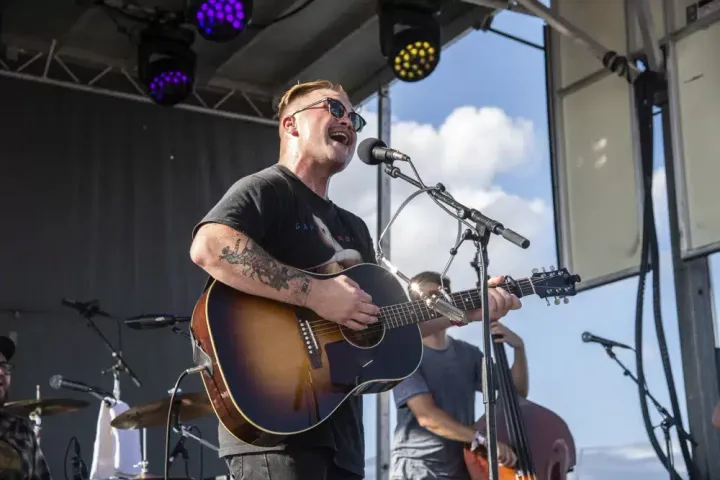 FILE - Zach Bryan performs at the Railbird Music Festival on Sunday, Aug. 29, 2021, in Lexington, Kentucky.