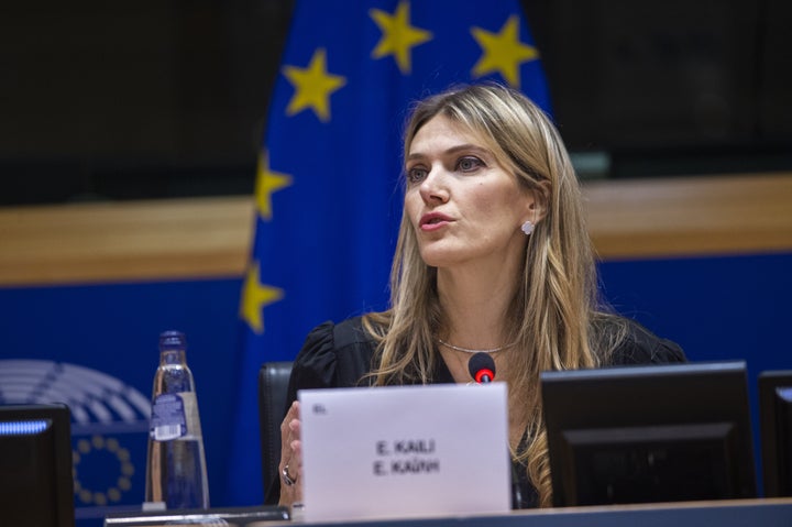 BRUSSELS, BELGIUM - DECEBER 07: (----EDITORIAL USE ONLY â MANDATORY CREDIT - "EUROPEAN PARLIAMENT / POOL" - NO MARKETING NO ADVERTISING CAMPAIGNS - DISTRIBUTED AS A SERVICE TO CLIENTS----) Vice-President of the European Parliament Eva Kaili speaks during a session at the European Parliament in Brussels, Belgium on December 07, 2022. Vice-President of the European Parliament Eva Kaili has been detained along with four others over corruption probe. (Photo by European Parliament / Pool/Anadolu Agency via Getty Images)