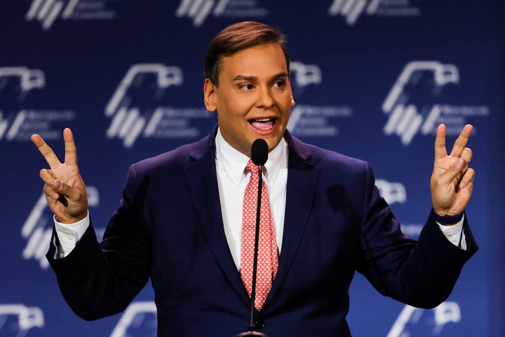 Santos speaks at the Republican Jewish Coalition Annual Leadership Meeting in Las Vegas on Nov. 19. The group has said he "deceived" them.