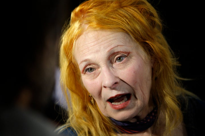 FILE - British designer Vivienne Westwood speaks to media after her Anglomania Spring/Summer 2010 collection show at Selfridges in London, Nov. 16, 2009. Westwood, an influential fashion maverick who played a key role in the punk movement, died Thursday, Dec. 29, 2022, at 81. (AP Photo/Joel Ryan, File)