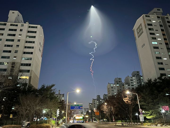 South Korea's military confirmed it test-fired a solid-fueled rocket on Friday, after its unannounced launch triggered brief public scare of a suspected UFO appearance or a North Korean missile or drone flying. (AP Photo/Ahn Young-joon)