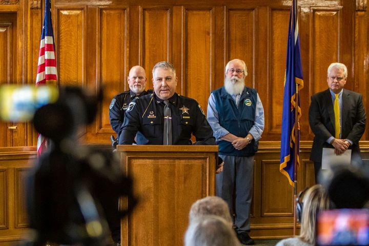 Idaho State Police Col. Kendrick Wills speaks during a news conference regarding the arrest of Bryan Kohberger, Friday, Dec. 30, 2022, at Moscow City Hall, Idaho.  Pennsylvania authorities have arrested Kohberger, a suspect in the murder of four Idaho college students.  (Austin Johnson/Lewiston Tribune via AP)