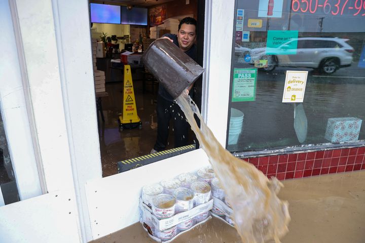 SAN CARLOS, CA - DECEMBER 31: Rainstorm causes flash flood in San Carlos, California, United States on December 31, 2022. (Photo by Tayfun Coskun/Anadolu Agency via Getty Images)