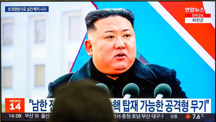 A TV screen shows footage of North Korean leader Kim Jong Un during a news program at the Yongsan Railway Station in Seoul. Kim stressed the need to "exponentially" increase the number of the country's nuclear arsenal and develop a new intercontinental ballistic missile (ICBM) in the new year, Pyongyang's state media reported on Jan. 1. 