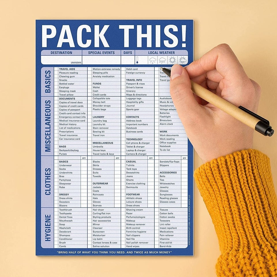 A handy packing list