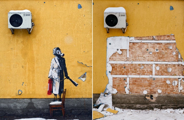 The wall pictured before and after the thwarted theft.