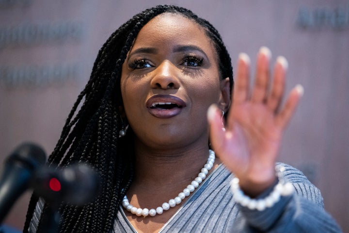 Rep.-elect Jasmine Crockett, D-Texas, speaks during a news conference with newly elected incoming members of the Congressional Progressive Caucus at the AFL-CIO building in Washington, D.C., on Sunday, Nov. 13, 2022.