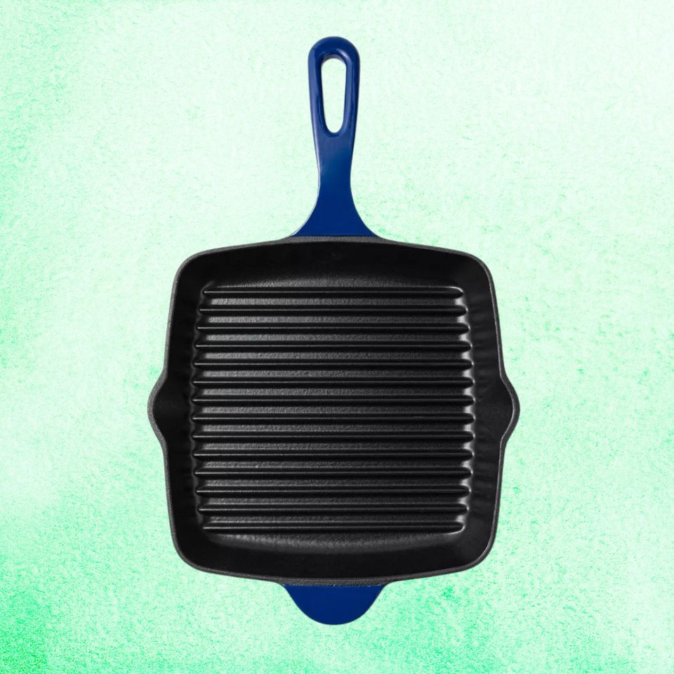 A cast iron grill pan
