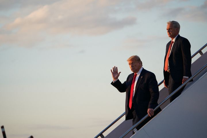 Then-President Donald Trump and Rep. Kevin McCarthy (R-Calif.) step off Air Force One on May 30, 2020, at Joint Base Andrews, Maryland.