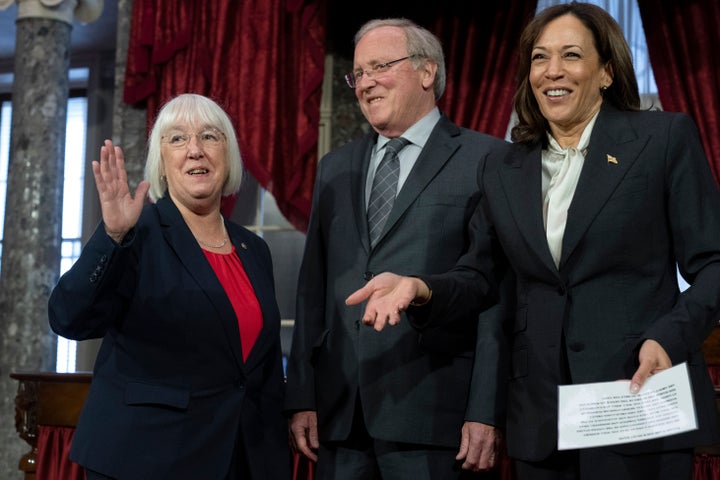 Vice President Kamala Harris led the swearing-in ceremony for Sen. Patty Murray (D-Wash) with her husband, Rob Murray, on Tuesday.