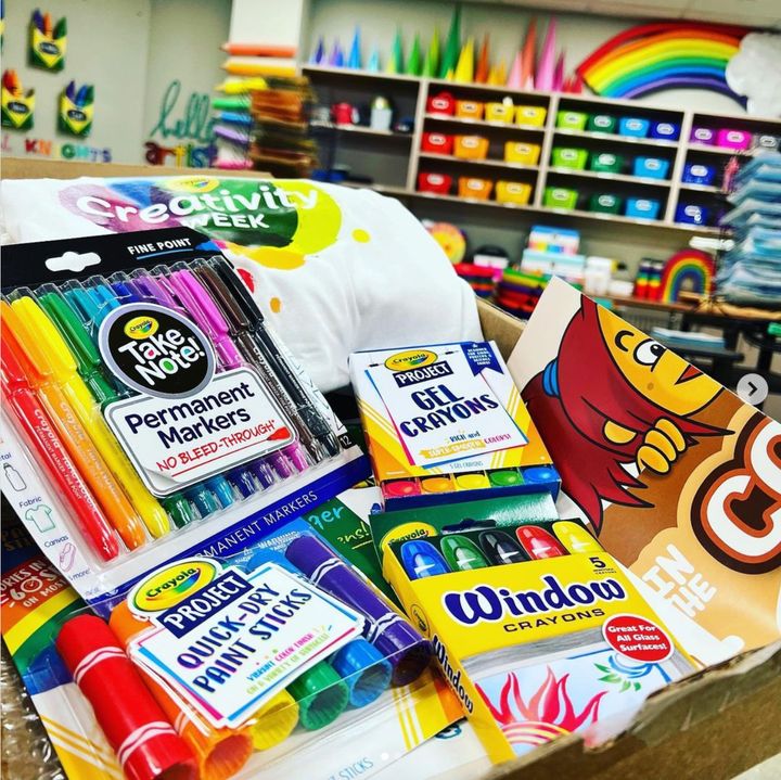 Some of the creative supplies children can use to create with Crayola.