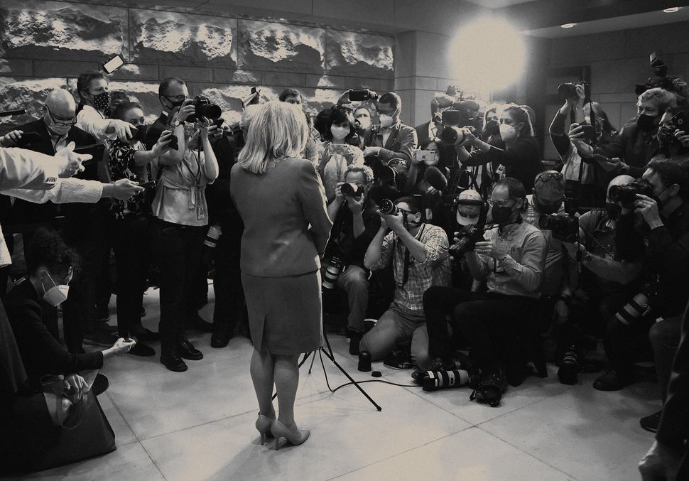 Rep. Liz Cheney (R-Wyo.) speaks to the media after she was removed of her leadership role as conference chair on May 12, 2021, in Washington, D.C.