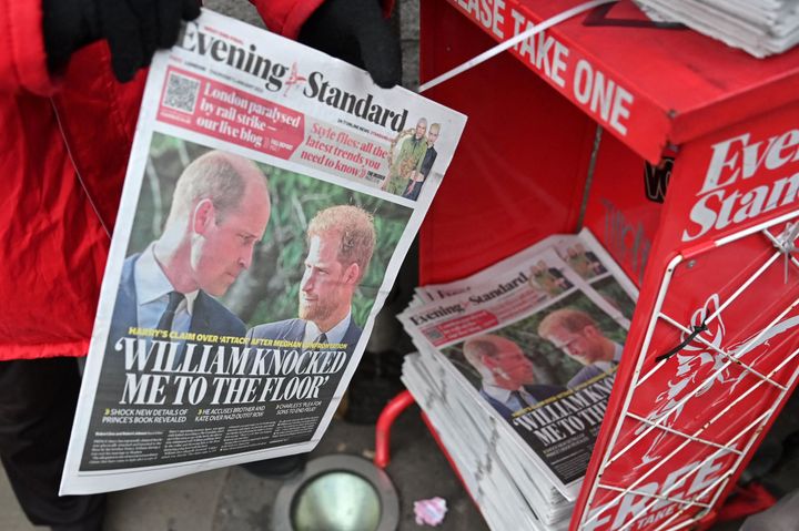 Copies of the Evening Standard newspaper, leading with stories about Prince Harry relationship with Prince William.