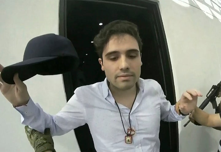 This Oct. 17, 2019, frame grab from video provided by the Mexican government shows Ovidio Guzman Lopez at the moment of his detention, in Culiacan, Mexico. Mexican security forces were forced to release the son of Sinaloa cartel leader Joaquin "El Chapo" Guzman that day after his gunmen shot up the western city of Culiacan.