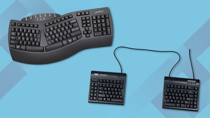 The Perixx Periboard-612 wireless ergonomic split keyboard and Kinesis Freestyle2 ergonomic keyboard for PC
