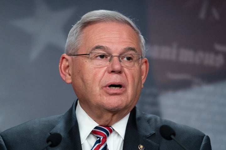 Sen. Bob Menendez, D-N.J., speaks during a news conference on Capitol Hill, Wednesday, Nov. 3, 2021, in Washinton. (AP Photo/Alex Brandon)