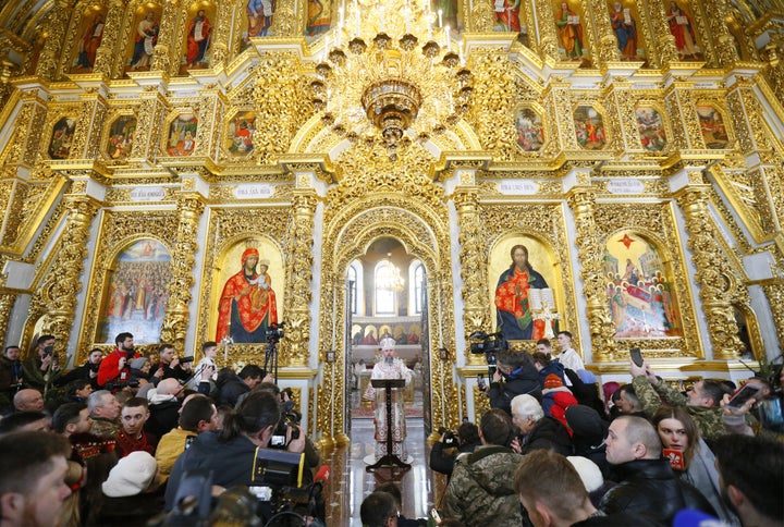 Head of the Orthodox Church of Ukraine Metropolitan Epifaniy speaks during a Christmas service Kyiv.