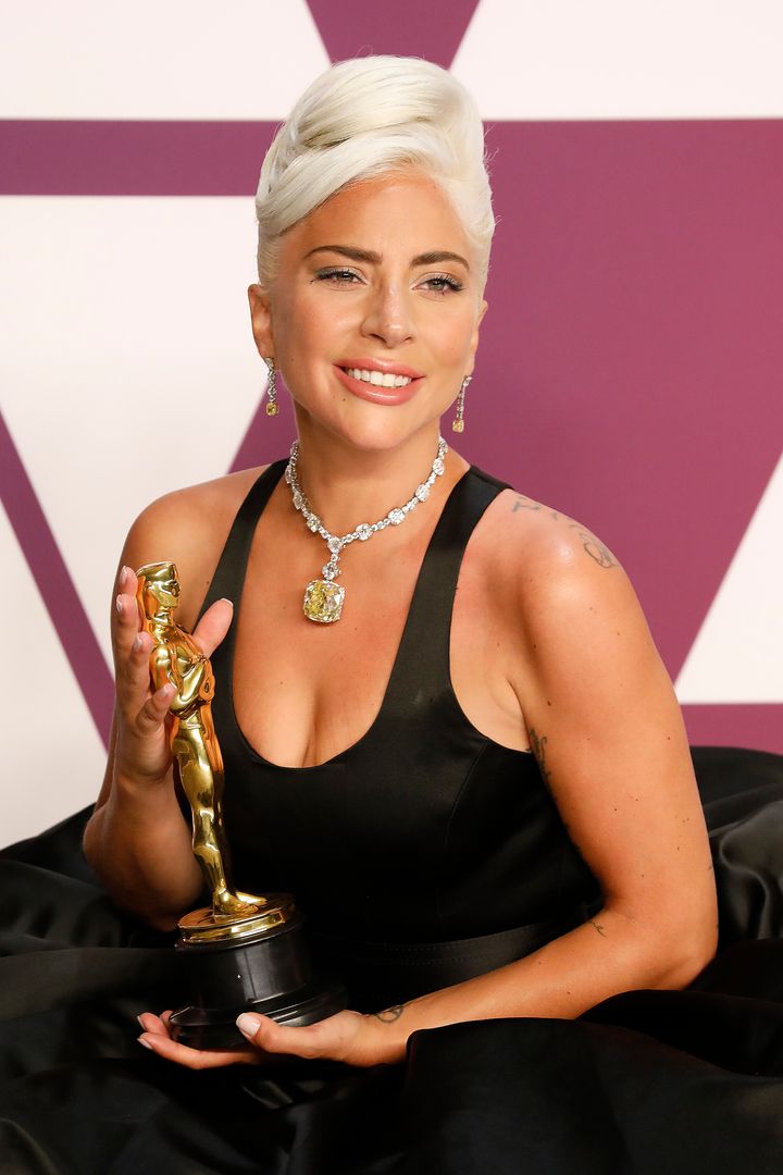 Lady Gaga with her Oscar in 2019