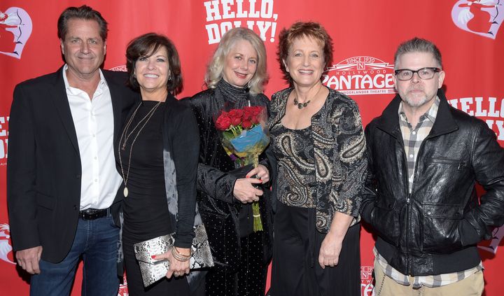 HOLLYWOOD, CALIFORNIA - JANUARY 30: (L - R) "Eight Is Enough" actors Jimmy Van Patten, Connie Needham, Dianne Kay, Laurie Walters and Adam Rich attend the Los Angeles premiere of the musical "Hello Dolly" at the Pantages Theatre on January 30, 2019 in Hollywood, California. (Photo by Michael Tullberg/Getty Images)