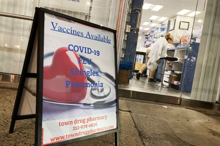 A pharmacy in New York City offers vaccines for COVID-19, flu, shingles and pneumonia.