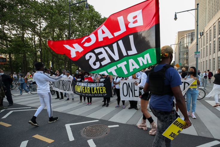 Black Lives Matter protesters marched from the Brooklyn Bridge to Manhattan on May 25, 2021, for the one-year anniversary of George Floyd's death.