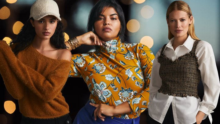 From left to right: cropped sweater, floral printed turtleneck, layered vest and button-down.