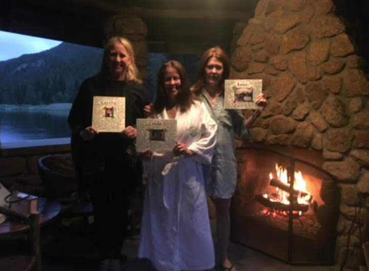 The author's bridesmaids with their bridesmaids' gifts.