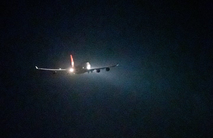 A repurposed Virgin Atlantic Boeing 747 aircraft, named Cosmic Girl, carrying Virgin Orbit's LauncherOne rocket, takes off from Spaceport Cornwall at Cornwall Airport, Newquay.