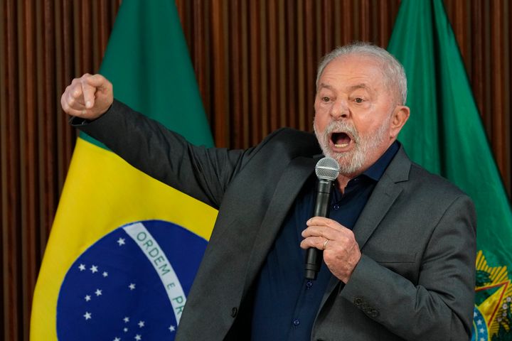 Brazil's President Luiz Inacio Lula da Silva speaks during a meeting with governors and leaders of the Supreme Court and the National Congress, in defense of democracy and against non-democratic acts, a day after Congress was stormed by supporters of former Brazilian President Jair Bolsonaro in Brasilia, Brazil, on Jan. 9, 2023. The protesters also stormed the presidencial office and the Supreme Court. 