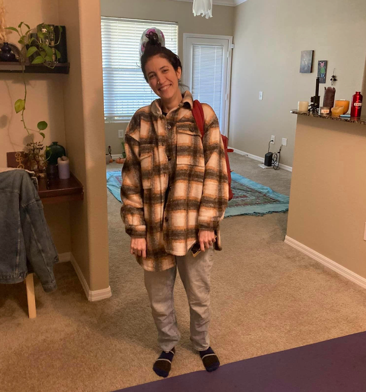 The author heading to class in Las Vegas, the month they relapsed in 2022.
