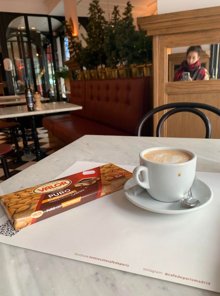 "Stopping for coffee after buying the chocolate bar," the author writes of this image from their visit to Madrid at the beginning of 2023.
