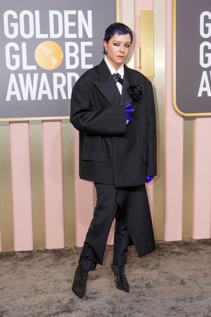 D’Arcy's full look at the 80th Annual Golden Globe Awards, which they described as "like a child piano prodigy and maybe the recital’s not gone well.”